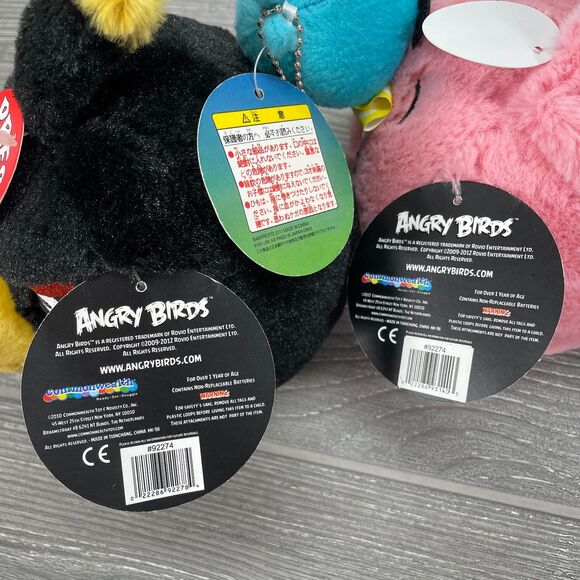 2010 Angry Bird Plush Lot Black Bomb Pink Stella and Mini Blue Bird Clip NEW - Picture 4 of 10